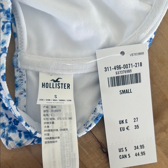 NWT Hollister Blue Floral Ribbed Two-Piece Bathing Suit Top S Bottom M - Picture 4 of 9